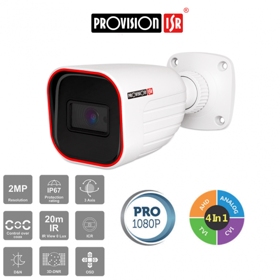 2МП Универсальная 4в1 камера Provision (AHD, CVI, TVI, CVBS) для видеонаблюдения I2-320A-28